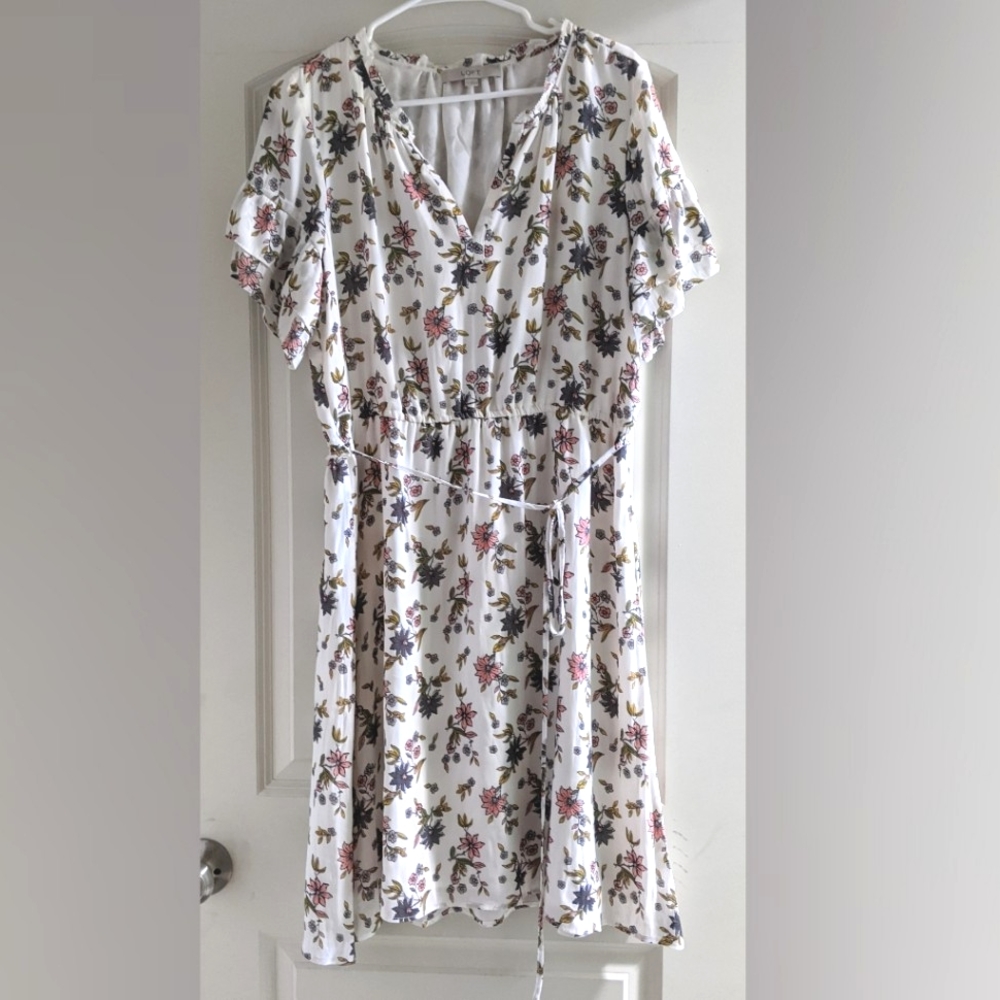 Loft White floral dress-Large